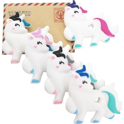 Chenkai 1PC BPA Free Silicone Unicorn Teether DIY Newborn Baby Shower Pacifier Dummy Teether Charm Sensory Toy Accessories