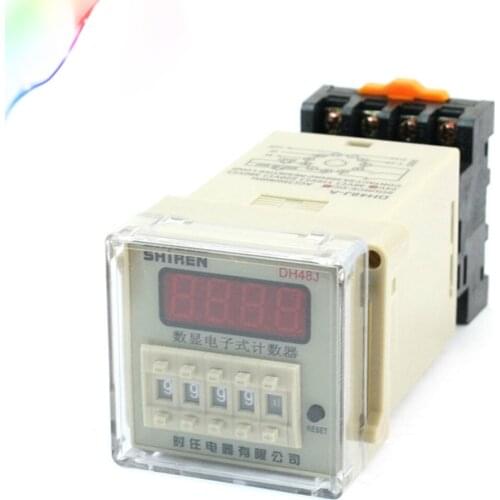 DH48J-A 1-9999 (x1 x10 x100) 30cps Digital Counter Relay DC 24V w Base Socket