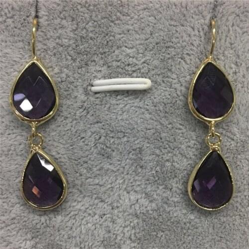 1pc Luxury Purple Quartz Gem Crystal Earrings Water Drop Gem Stone Trinket Earrings Jewelry