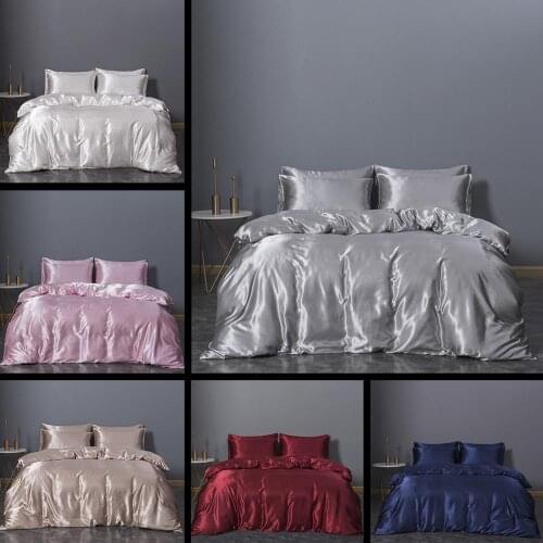 Luxury Silky feeling Bedding Set Satin Queen King Bed Set Comforter Quilt Duvet Cover Linens with Pillowcases Gray Bedcloth