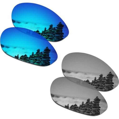 SmartVLT 2 Pairs Polarized Sunglasses Replacement Lenses for Oakley Minute 2.0 Ice Blue and Silver Titanium