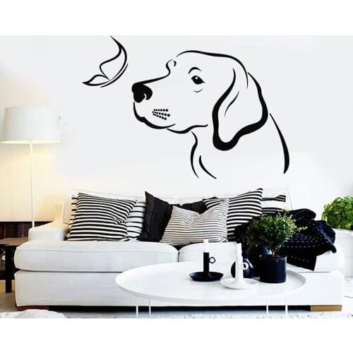 Dog Butterfly Wall Decal Animal Care Puppy Door Window Vinyl Stickers Pet Shop Nursery Kids Bedroom Home Decor Wallpaper E771