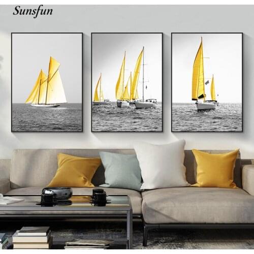 Sunsfun Gold Ship Wall Art Canvas Poster and Print Modern Artwork Picture Painting Contemporary Nordic Home Room Decoration