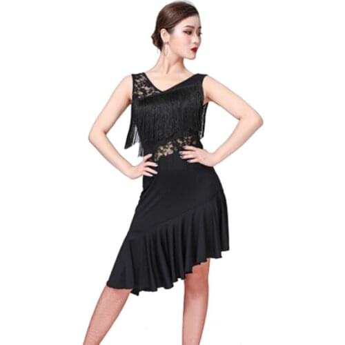 Latin Dance Skirt Lace Vest V-Neck Sleeveless Fringed Latin Dance Dance Skirt Performance Exercise Clothes