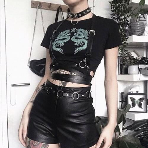 Dark Street High Waist Dragon Print Navel T-shirt Women European and American Y2k Tops Street Tight Short Sleeve Top Women