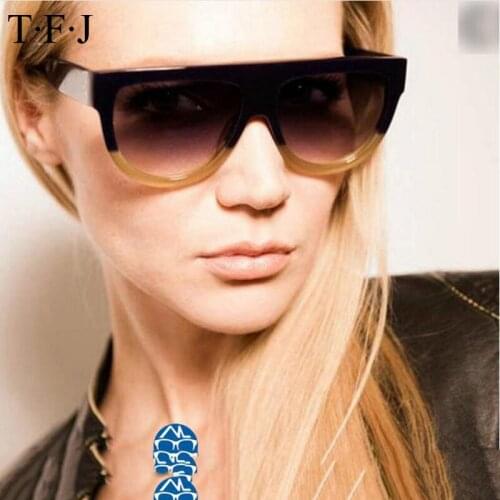 TFJ Sunglasses Fashion Women Flat Top Oversize Shield Shape Glasses Brand Design Vintage Sun glasses UV400 Female Rivet Shades