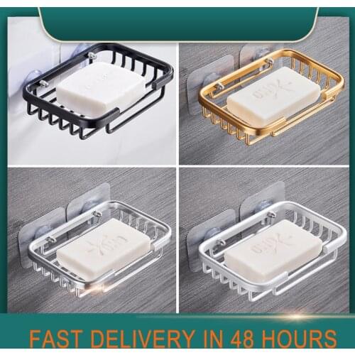 1 Pcs Creative Drill Free Soap Dish Holder Wall Mounted Storage Rack Holder Hollow Type Soap Sponge Dish Bathroom Accessories