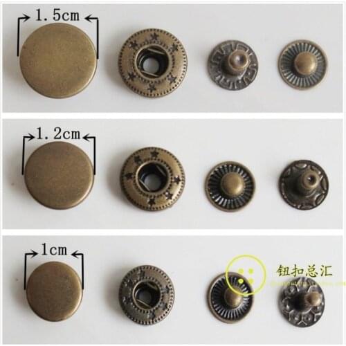 100 set Metal Bronze Snap Button Press Studs Fasteners Buttons Manual Installation Tool Clothes Accessories 10mm-20mm Wholesales