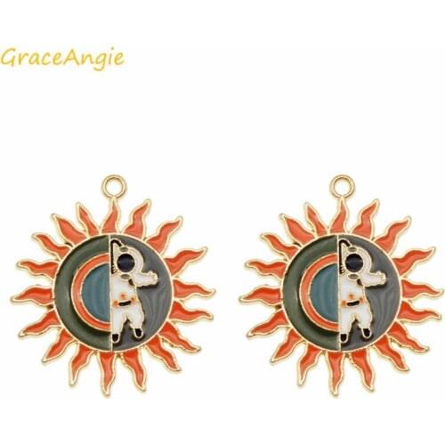 3pcs/pcs Enamel Alloy Space Man Charms Sun Earrings DIY irregular jewelry making Cartoons metal Funny pendants Necklace 33*30mm
