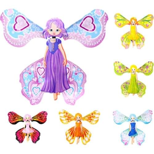 6pcs Magic Flying Butterfly Rubber Band Powered Wind Up Toys Fairy Princess With Wings Magic Forest Thumbelina Toy For Girls