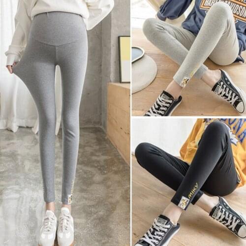 628# Maternity Pants Spring Autumn Elastic Waist Belly Support Pants Cotton Floral Maternity Leggings Trousers
