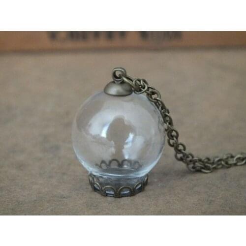 Free ship!! Mini glass globe ball with bronze base,20x12mm Handmade pendant,art jewelry pendant,with chain