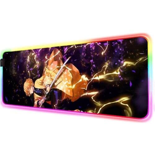 Mairuige Large Mouse Pad RGB Black Locking LED Lightning Sword Anime Demon Killer Kimetsu No Yaiba Computer Gaming Desk XXL