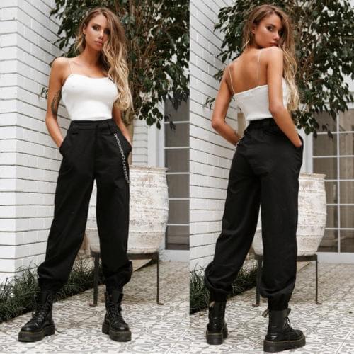 New Women Casual High Waist Cargo Pants With Pockets Solid Color Loose Jogger Trousers Harajuku Hip-Pop Sweatpants Daily Wear