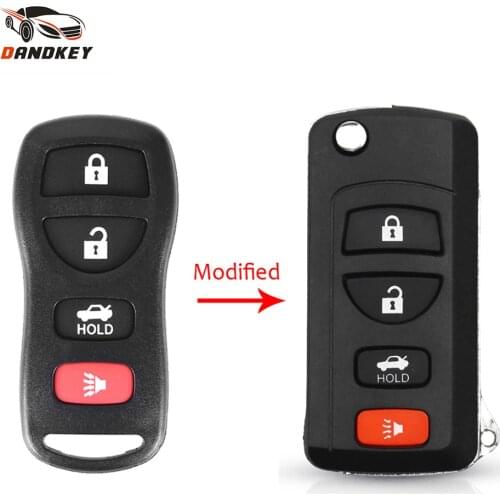 Dandkey 4 Buttons Modified Filp Folding Remote Key Shell For Nissan Infiniti Altima Maxima 350Z Armada Replacement Fob Key Case