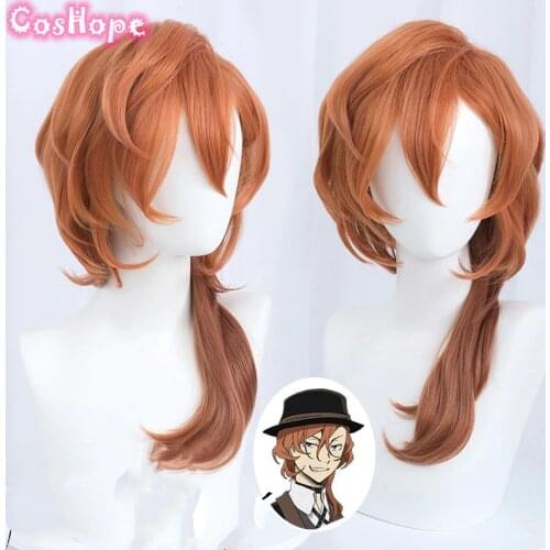 Chuuya Nakahara Cosplay Bungou Stray Dogs Cosplay Men 55cm Brown Wig Cosplay Anime Cosplay Wig Heat Resistant Synthetic Wigs