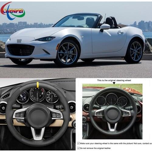 DIY Hand-stitched Customization Non-Slip Black Leather Steering Wheel Cover For Mazda MX-5 2015-2020 Car Interior Decoration