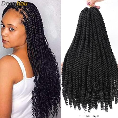 Donghou 18 Inch Senegalese Twist Crochet Hair For Black Women 1-9 Packs SenegaleseTwist hair Crochet With Curly Ends 1B Color