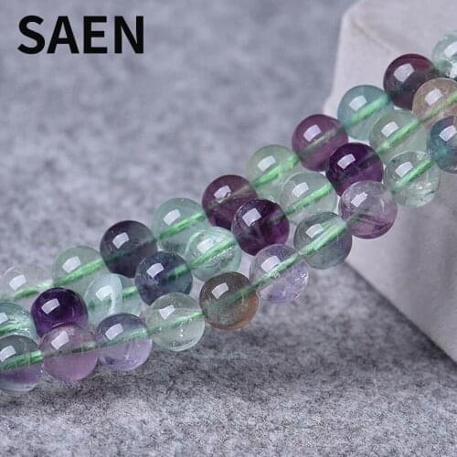 SAEN Natural Stone Crystal Beads for Jewelry Making Blue purple Round Shape DIY 4 6 8 10 12mm for bracelets Necklace jewellery