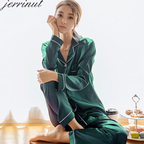 Jerrinut Pajamas For Women Sexy Silk Pajamas Set Pigiama Donna Inverno Pyjama Femme Satin Sexy Sleepwear Set Home Clothes