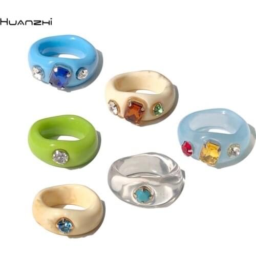 New Colorful Transparent Acrylic Rhinestone Resin Ring Geometry Simple Rings for Women Girls Jewelry Party Gifts HUANZHI 2020