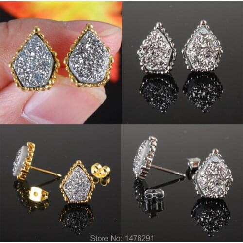 Fashion AB Color Gray Druzy Geode Drusy Earring 1pair