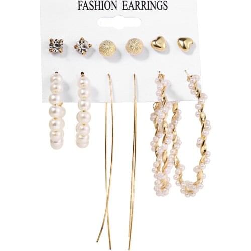 Fashion Imitation Pearl Earrings Set for Women Geometric Heart Crystal Round Drop Earring Trendy Jewelry Gifts