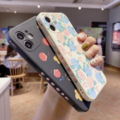 Fashion Flowers Silicone Phone Case For iPhone 12 Mini 11 Pro XR X XS Max 8 7 Plus Cute Florals Side Soft Shockproof Back Cover