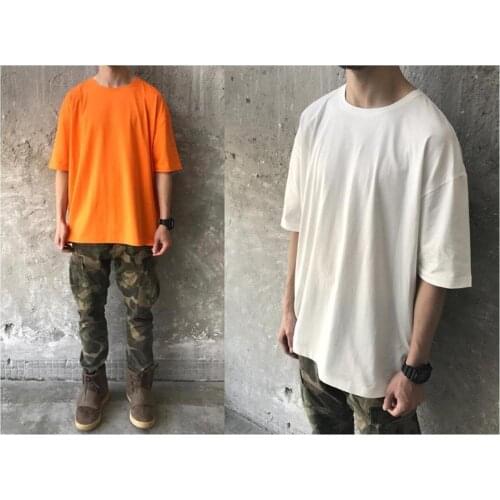 Mens New Oversize Solid Color Five-Point Sleeve T-shirt / Short Sleeve T-Shirt / Relaxed Fit Longline/ Drop Shoulder