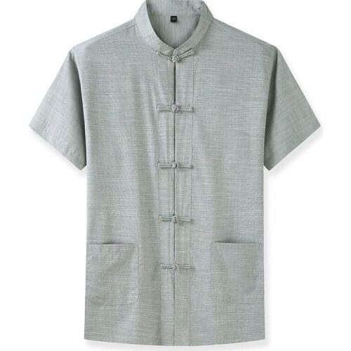 Plus size male in Tang suit Mens business casual short-sleeved Chinese style shirt Loose solid color kung fu top 7XL 8XL 10XL