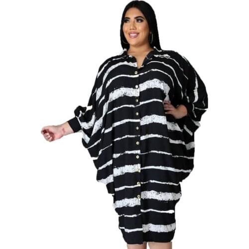 Shirt Dress Women Summer Loose Black Irregular Stripe Printed Work Dress Beach Holiday Vintage Tunics Vestido Plus Size 5XL 6XL