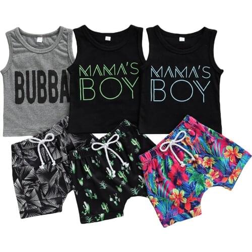 Little Boy’s Casual Vest and Shorts Suit Fashion Letter Sleeveless Tops and Printing Short Pants