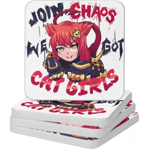 Join Chaos We Got Cat Girls Diatomite Square Round Shape Coaster Quick-drying Cup Bonsai Mat Soap Toothbrush Pad Diameter 10cm