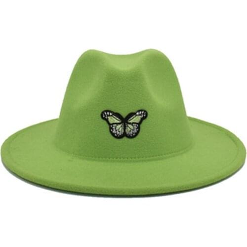 Simple DIY butterfly embroidery woolen hat womens monochrome fedora hat autumn winter outdoor fashion top hat Panama jazz hat