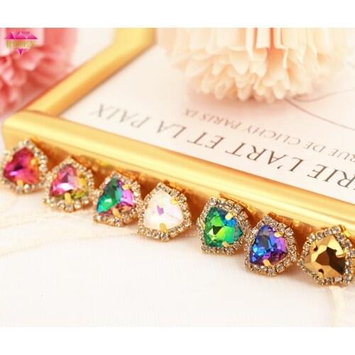 RESEN Top!12mm Fat Triangular Shape Crystal Rhinestone Buckle Gold Claw Fancy Sewing Glass Rhinestones DIY Clothing Accessories