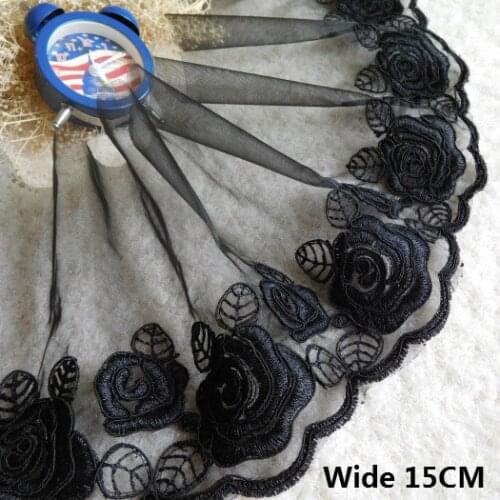 15CM Wide Luxury Black Venise Embroidered 3d Rose Lace Appliques Ribbon Dress Garment Guipure DIY Clothing Sewing Supplies
