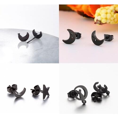 Fashion Punk Stainless Steel Earrings Jewelry Cute Simple Moon Star Fox Small Earrings For GIrls Romantic Gift Accessories