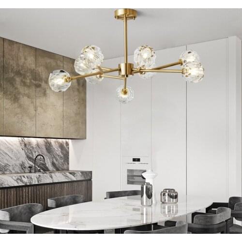 Modern Minimalist Living Room Lamp Led Crystal Chandelier Molecular Lamp Bedroom Lamp All Copper Luster Home Lighting Luminaire
