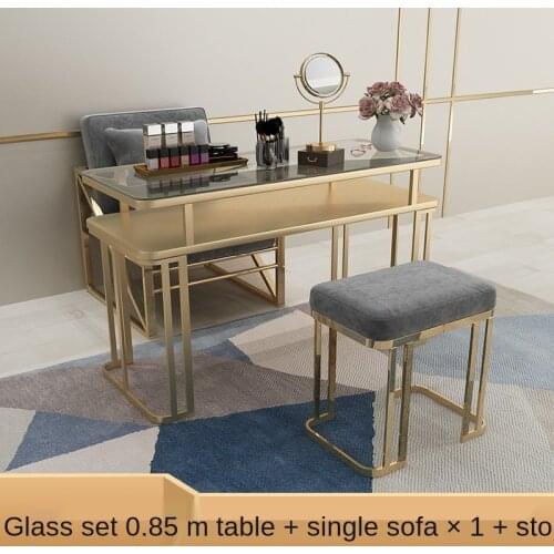 Light Luxury Manicure Full Sets Table And Chair Wrought Iron Nail Desks Simple Glass Material Salon Furnitures Customizable