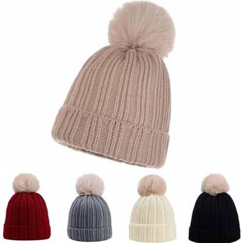 Solid Color Infant Baby Hats Cute Boys Girls Winter Keep Warm Cap Handmade Knitted Beanies Soft Pompom Hat Birthday Gifts