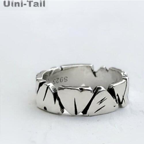 Uini-Tail new design hot sale 925 sterling silver creative heart-shaped rock texture open ring retro sea dry stone rotten ring