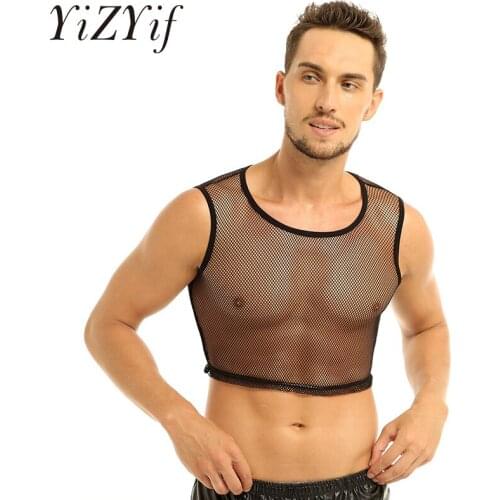 YiZYif Fishnet Mens Mesh Tank Tops Solid Color Sexy Sleeveless See-through Mesh Muscle Tank Fishnet Male Vest Adults Clothes
