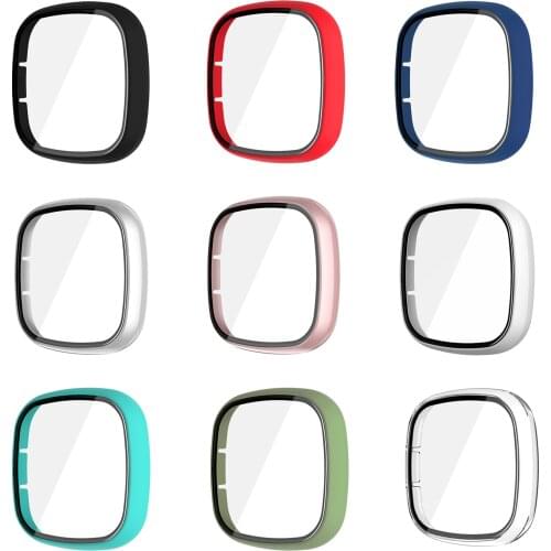 Tempered Glass Screen Protector for Fitbit Sensn/Versa 3, Full Hard PC Bumper HD Protective Cover for Fitbit Sensn/Versa 3 Watch