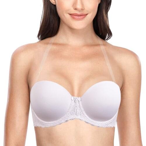 Vgplay Plus Size Women Bra Halter Clear Strap Backless Bras for Women Push Up Big Cup for Big Breast Multiway Convertible Top