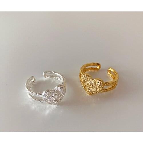 GSOLD Geometric Irregular Metal Lava Bump Texture Opening Adjustable Ring Simple Double Love Ring Women Fashion Hip Hop Jewelry