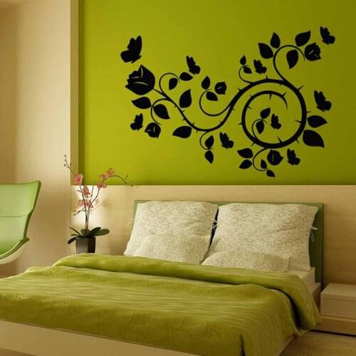 ZOOYOO Swirl Flowers Rose Butterflies Wall Sticker Home Decor Bedroom Kids Room Decoration Wall Decals