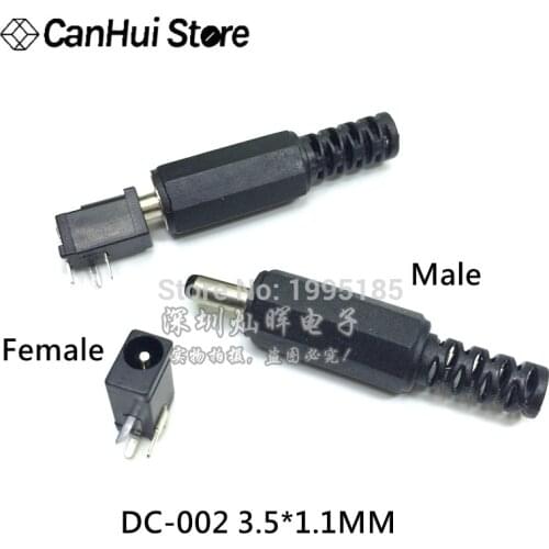 10PCS DC-002 3.5*1.1 MM DC Power Jack Female Charging Socket and Male DC Plug 3.5 x 1.0mm 3Pin Charging DC Connector DIP DC-002