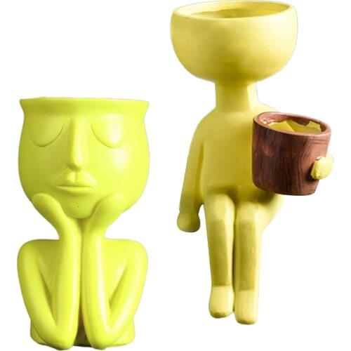 2pcs Simulation Human Portrait Flower Pot Vase Home Office Indoor Cactus Planter