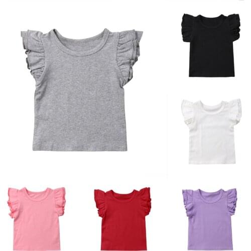 2020 Baby Girls Summer T-shirts Flying Sleeves Tops Shirts Outfits Kid Solid Clothes Tee For Infant Girls Boys Top Tank 0-4Y
