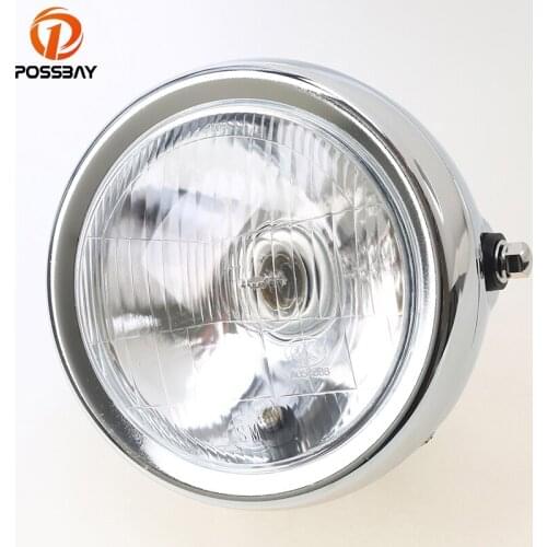 POSSBAY Retro Chrome Motorcycle Headlight Lamp Hight/Low Beam Amber Light Lamp Custom Bike for Suzuki GN 125 Harley Honda Yamaha